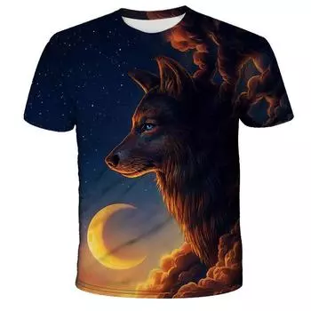 Летний топ с круглым вырезом и принтом 3D волка, модные повседневные футболки с короткими рукавами для мужчин XS