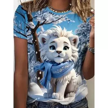 Летний топ с круглым вырезом и принтом в виде животных 3D, модные повседневные женские футболки с короткими рукавами S
