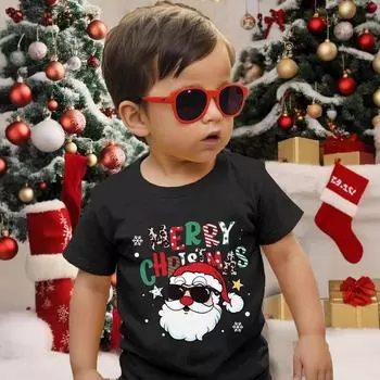 Летний топ с круглым вырезом и рождественским принтом 3D, модные повседневные футболки с короткими рукавами для мальчиков 110