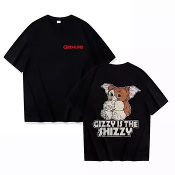 Летний топ с круглым вырезом с принтом «GIZZY IS THE SHIZZY» Модный повседневный из чистого хлопка с коротким рукавом Мужские и женские футболки унисекс S чёрный