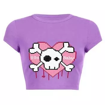 Летний топ с принтом черепа, футболка Y2k Aesthetics Top, сексуальная облегающая женская одежда для девочек S белый