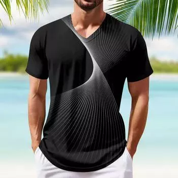 Летний топ с V-образным вырезом и 3D-принтом, модные повседневные свободные мужские футболки с короткими рукавами XL