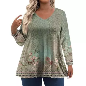 Летний топ с V-образным вырезом и 3D-принтом, модные повседневные женские футболки с длинными рукавами S