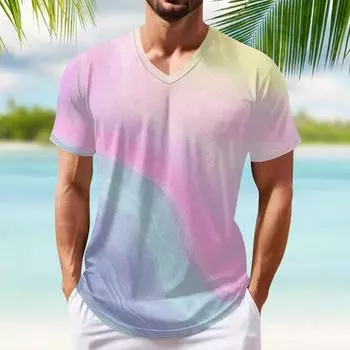 Летний топ с V-образным вырезом и принтом 3D-листьев, модные повседневные свободные футболки с короткими рукавами для мужчин XL