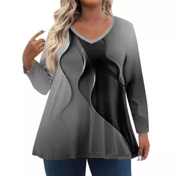 Летний топ с V-образным вырезом и 3D-принтом, модные повседневные женские футболки с длинными рукавами S