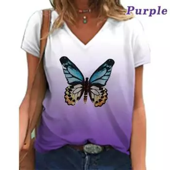 Летний топ с V-образным вырезом и 3D-принтом, модные повседневные женские футболки с короткими рукавами S