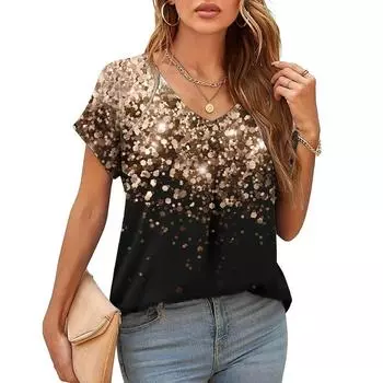 Летний топ с V-образным вырезом и 3D-градиентным принтом, модные повседневные женские футболки с короткими рукавами XS