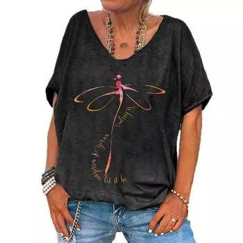 Летний топ с V-образным вырезом и 3D-алфавитным узором, модные повседневные женские футболки с короткими рукавами S