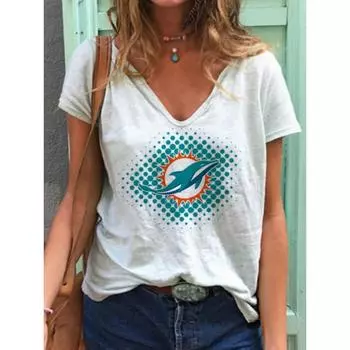 Летний топ с V-образным вырезом и 3D-принтом, модные повседневные женские футболки с короткими рукавами S