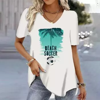 Летний топ с V-образным вырезом и 3D-принтом для пляжа, модные повседневные женские футболки с короткими рукавами S