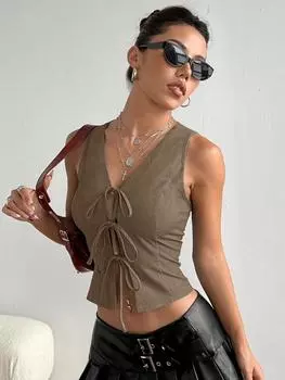 Летний топ с завязками, приталенный, модный, для женщин L