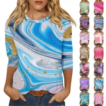 Летний топ, женская мода, повседневная футболка с круглым вырезом и рукавом 3/4, футболка с принтом, новая футболка с узором Ropa Aesthetic XXS