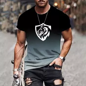 Летний тренд градиентная мода повседневная свободная мужская футболка с короткими рукавами и 3D-принтом с круглым вырезом свободные футболки большого размера топы XS