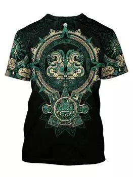 Летний тренд Harajuku 3D печатный топ Мексика Ацтекская мужская повседневная футболка Уличная мода Классическая винтажная свободная футболка с круглым вырезом S