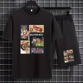 Летний тренд, мужской комплект из футболки и шорт с принтом персонажей аниме и мотоциклов S