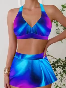 Летний удобный сексуальный женский купальник модный повседневный синий фиолетовый принтованный приморский пляжный бикини с открытой спиной S-5XL S