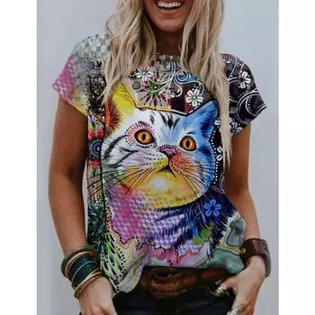 Летний удобный свободный простой 3D женский свитер с короткими рукавами и круглым вырезом, модные простые спортивные футболки для женщин S