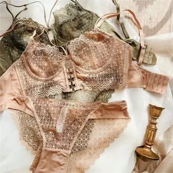 Летний ультратонкий женский комплект нижнего белья, сексуальный комплект с полым бюстгальтером, кружевной дышащий бюстгальтер без косточек, регулируемый ремень, бюстгальтер пуш-ап, комплект трусов 75B чёрный