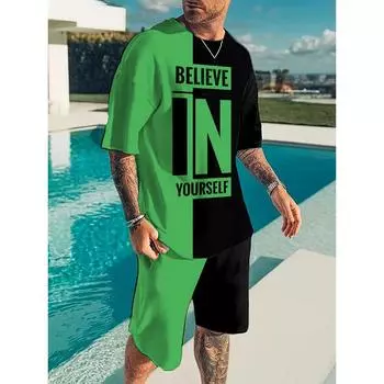 Летний уличный повседневный мужской костюм для занятий спортом на открытом воздухе, тренировочные шорты для бега, пляжного бассейна, свободная и удобная футболка с забавным текстовым принтом 6XL белый