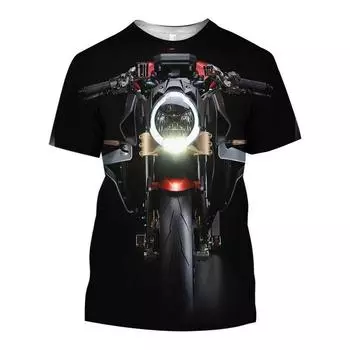 Летний уличный стиль, мужской 3D-принт с круглым воротником и коротким рукавом, винтажный узор мотоцикла, классическая мода, повседневный топ больших размеров S
