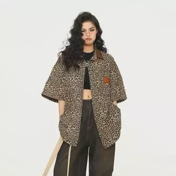 Летний унисекс-пиджак-поло с леопардовым принтом в стиле ретро 2024 года 2XL цветной печати леопарда