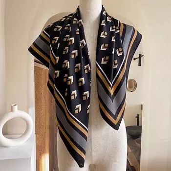 Летний узор из твила, элегантный, интеллектуальный, модный, атмосферный, женский солнцезащитный и солнцезащитный шелковый шарф, шейный платок 90-90cm белый