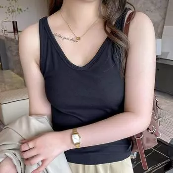 Летний V-образный вырез, подтяжки большого размера, женская нижняя одежда, тонкий жилет, горячая девушка, однотонный, без рукавов, сексуальный трикотажный топ S
