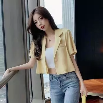 Летний весенний женский однотонный костюм, блейзер, топы S белый