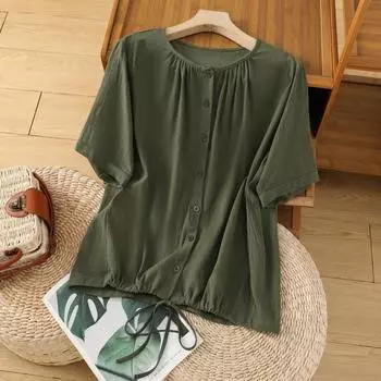 Летний винтажный топ на шнурке, женский кардиган с круглым вырезом и короткими рукавами, однотонная рубашка в стиле темперамент, блузки и рубашки M чёрный