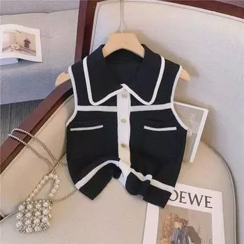 Летний вязаный жилет без рукавов в стиле Сяосян — искусный, контрастные цвета, шик знаменитостей One Size чёрный