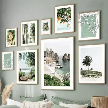 Летний зеленый пляж персиковое дерево кокосовая роща настенная живопись на холсте постеры на скандинавскую тему и принты домашний декор фотографии гостиная A4 21X30cm No Framed