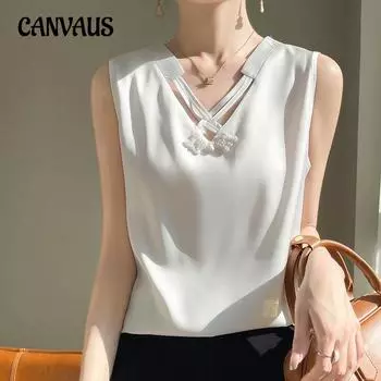 Летний женский атласный жилет без рукавов с v-образным вырезом, модные внутренние топы, свободный жилет S