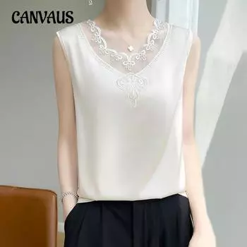 Летний женский атласный жилет без рукавов с v-образным вырезом, майка, футболка, сетчатый топ, свободные подтяжки S шампанского