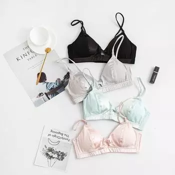 Летний женский бюстгальтер Tangge из смеси модала и хлопка с шелковыми вставками и косточками S чёрный