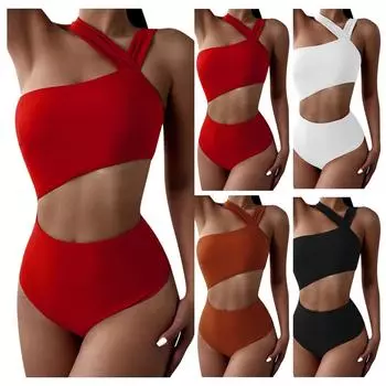 Летний женский цельный купальник с нагрудником без стального кольца, однотонный купальник бикини с подвесными бретелями и бретельками L чёрный