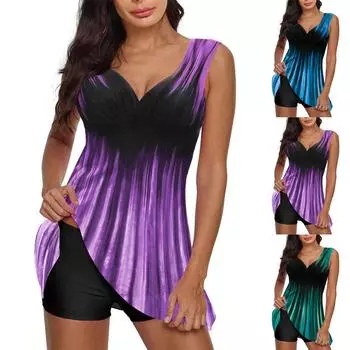 Летний женский двухсекционный купальник с разрезом и принтом, купальник-бикини M зелёный