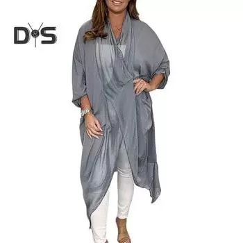 Летний женский кардиган, топ, модная женская тонкая свободная одежда с v-образным вырезом, солнцезащитный крем, длинное пальто, уличная одежда для повседневной носки XL хаки