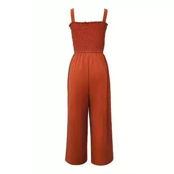 Летний женский карманный свободный прямой повседневный длинный комбинезон S кирпич красный