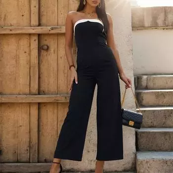 Летний женский комбинезон без рукавов с топом без рукавов S чёрный