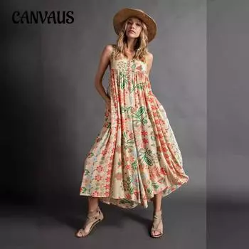 Летний женский комбинезон больших размеров с принтом в стиле ретро, свободные брюки без рукавов