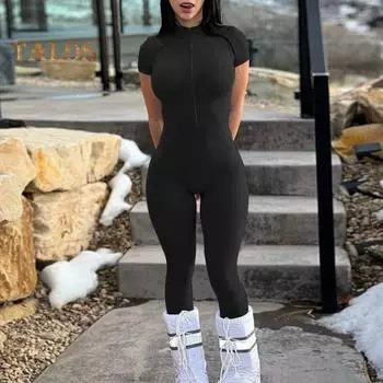 Летний женский комбинезон для йоги с полумолнией и короткими рукавами с воротником-стойкой, облегающий высокоэластичный облегающий повседневный однотонный весенний спортивный комбинезон для йоги M серый