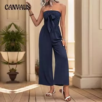 Летний женский комбинезон, комбинезон-бюстье с бантом, брюки S темно-синий