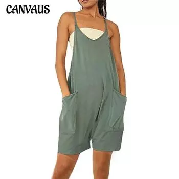 Летний женский комбинезон на молнии с карманами на подтяжках, брюки без рукавов, свободный удобный повседневный комбинезон, подтяжки, брюки пять четвертей 5XL чёрный