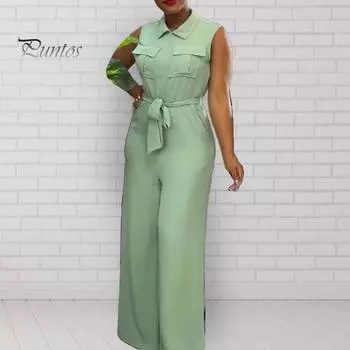 Летний женский комбинезон нагрудные карманы без рукавов с широкими штанинами на молнии спереди однотонный на шнуровке с поясом с высокой талией и лацканами Формальный деловой стиль OL M оранжевый/красный