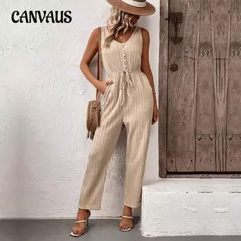 Летний женский комбинезон, однотонный, темпераментный, элегантный, с карманами, жилет, комбинезон, длинные брюки S абрикосовый