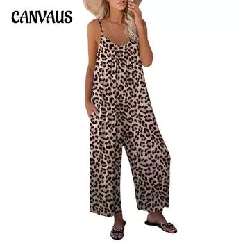 Летний женский комбинезон, повседневные брюки без рукавов с леопардовым принтом, вставные карманы, свободные подтяжки, цельные брюки S розовый