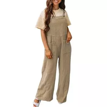 Летний женский комбинезон, повседневный однотонный комбинезон с квадратным вырезом и свободными бретелями, рюкзак, брюки S серый