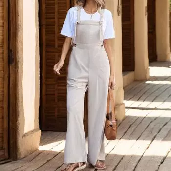 Летний женский комбинезон, повседневный однотонный комбинезон с завязками S абрикосовый