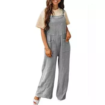 Летний женский комбинезон, повседневный однотонный комбинезон с квадратным вырезом и свободными бретелями, рюкзак, брюки S чёрный