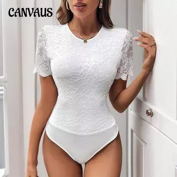 Летний женский комбинезон с кружевом и ажурными вставками на шнуровке S белый